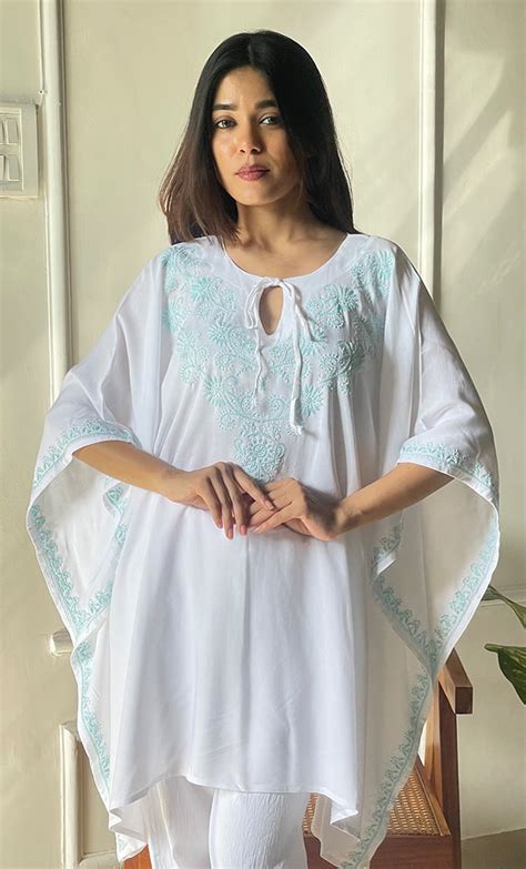 Women's Lucknowi Handcrafted Cotton Chikankari Kaftan - HONC0297321