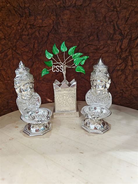 Beautiful Green Enamelled Tulsi Tree with Lakshmi Diyas-CS001TD – www ...