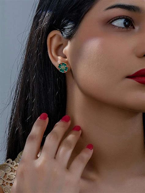 1 Pair Enamel Lucky Four-Leaf Clover Delicate Flower Design Earrings ...