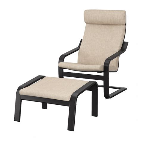 POÄNG armchair and footstool, black-brown/Hillared beige - IKEA