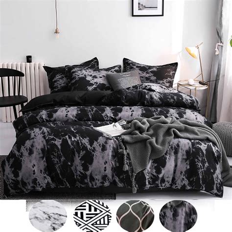 LSLJS Queen Comforter Set, 4 Pieces Reversible Black Bedding, Queen ...