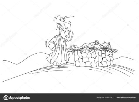 Abraham sacrifica a su hijo Isaac en la montaña Ilustración de stock de ...