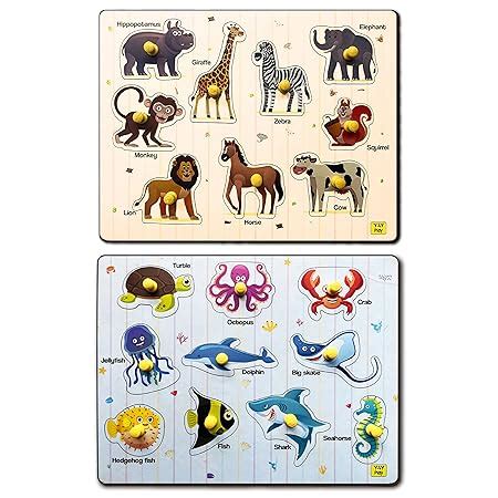 YaYplay Sea And Wild Animals Shape Pegboard Wooden Shape Sorter ...