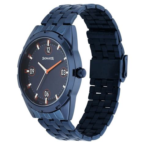 Sonata Blues Quartz Analog Blue Dial Metal Strap Watch for Men