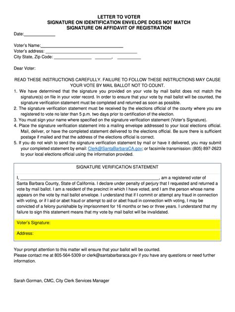 Fillable Online letter to voter signature on identification envelope ...