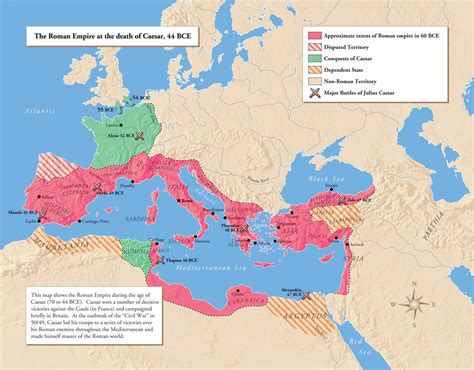 Julius Caesar's Conquest of Gaul (map of empire around 50 BC)