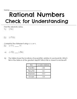 Grade 7 Math - Rational Numbers Check for Understanding by Maniac for Math