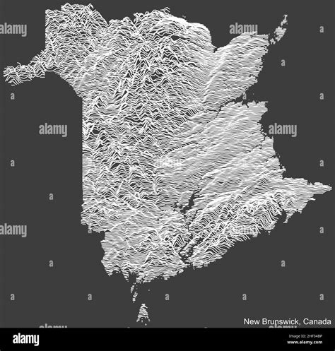 Topographic negative relief map of the Canadian territory of NEW BRUNSWICK, CANADA with white ...