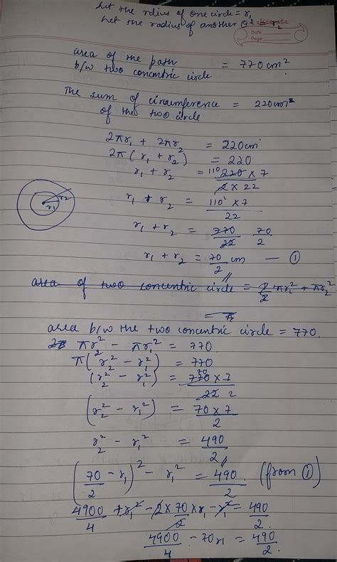 the area of the path between two concentric circle is 770 CM square and ...