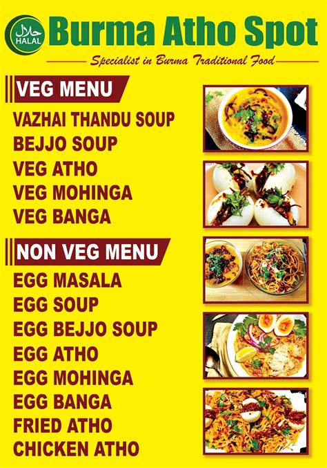 Menu at Burma Atho Spot, Chennai