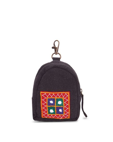 Upcycled Red Ahir Hand Embroidered Pouch - Dwij