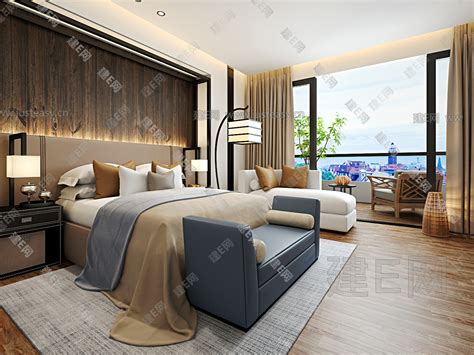 中式东南亚卧室床具沙发椅组合- 建E网3D模型下载网