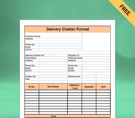 Delivery Challan Format Free Download