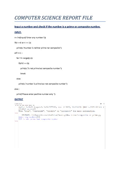 Computer Science Report FILE - COMPUTER SCIENCE REPORT FILE Input a ...