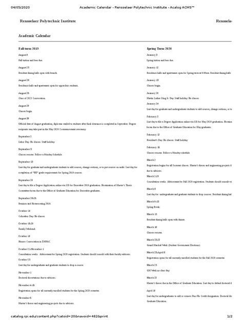 Academic Calendar - Rensselaer Polytechnic Institute - Acalog ACMS ...