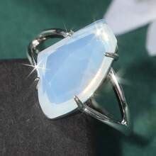 1pc Handmade Jewelry Synthetic Moonstone Silver Ring - Leaf Shaped Ring ...