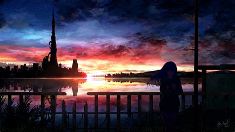 Download wallpaper 3840x2160 silhouette, night, starry sky, girl, anime ...