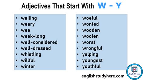 Adjectives That Start with W, Y - English Study Here