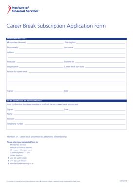 Fillable Online Career Break Subscription Application Form - Institute ...
