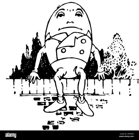 Humpty Dumpty, this scene shows an egg with legs and hands sitting on ...