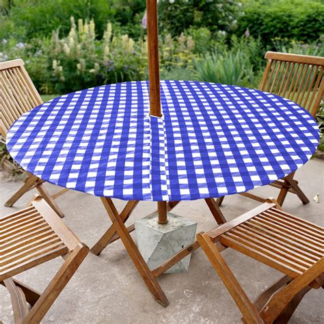 Sorfey Round Table Cover Fitted Picnic Tablecloth with Umbrella Hole ...