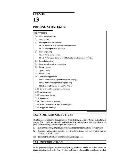 Managerial Economics (14) - LESSON 13 PRICING STRATEGIES CONTENTS 13 ...
