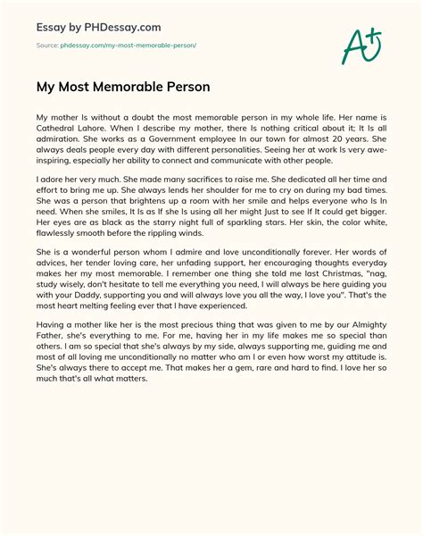 My Most Memorable Person Descriptive And Informative Essay Example (400 ...