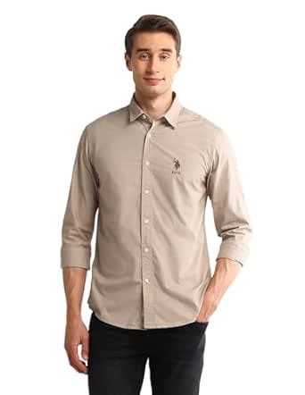 U.S. POLO ASSN. DENIM CO. Men's Cotton Solid Fitted Shirt (UDSHT1252 ...