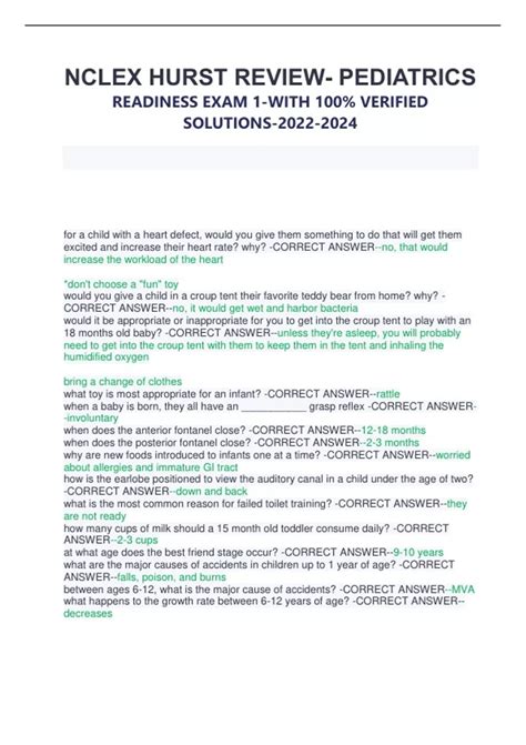 NCLEX HURST REVIEW- PEDIATRICS READINESS EXAM 1-WITH 100% VERIFIED ...