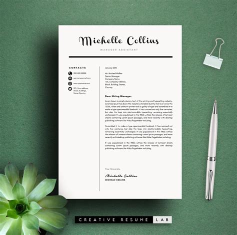 Buy Michelle Modern Resume Template / CV Template Cover Letter Online ...