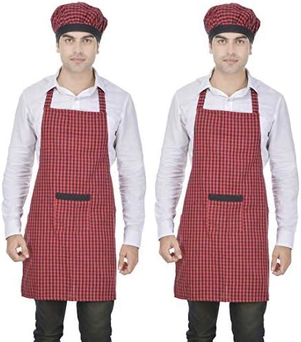 Buy Switchon Cotton Kitchen Apron with Cap in Black and white Checks ...