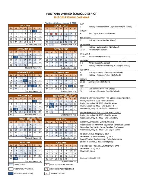 Fontana Unified School District Calendars - Fontana, CA