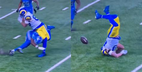 Rams TE Tyler Higbee Takes A Brutal To The Knee From Lions' Kerby ...