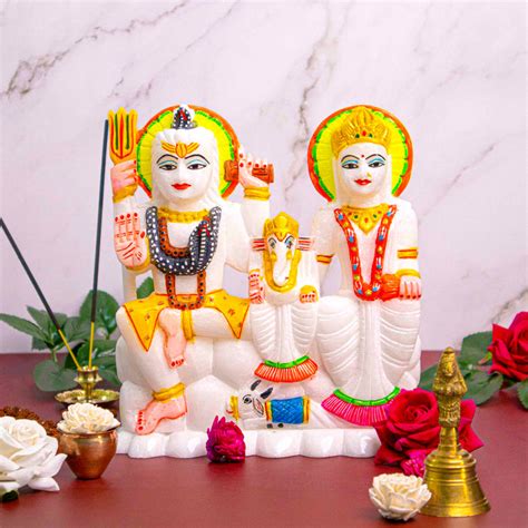 Shiv Parivar, White Marble Statue - Handicraft Bazaar