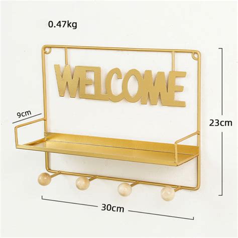 Welcome Wall Hanging Metal Rack Gold