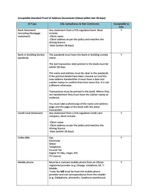 Fillable Online Acceptable Standard Proof of Address Documents (Dated ...