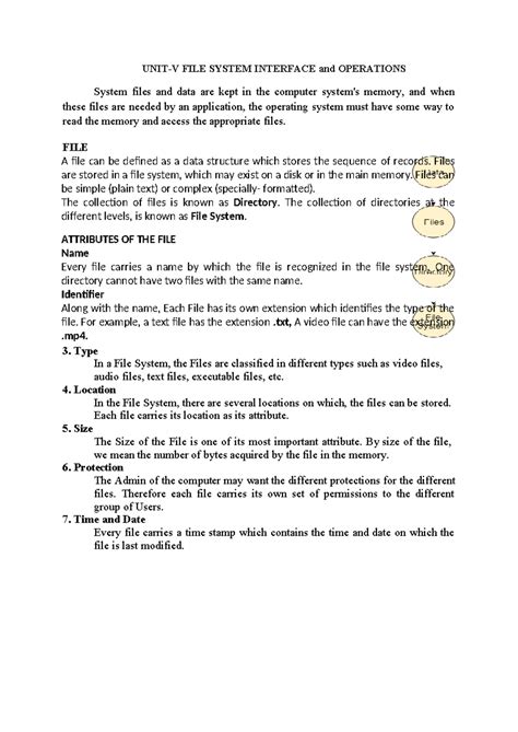 OS-Unit5: File System Interface and Operations Overview - Studocu