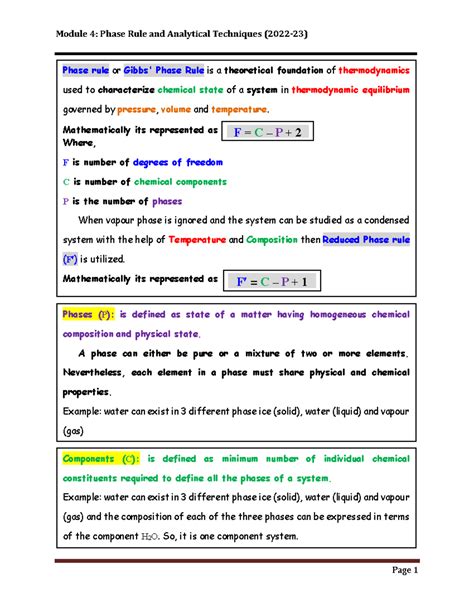 Module 4 (2022-23) Phase Rule and Analytical Techniques - Phase rule or ...