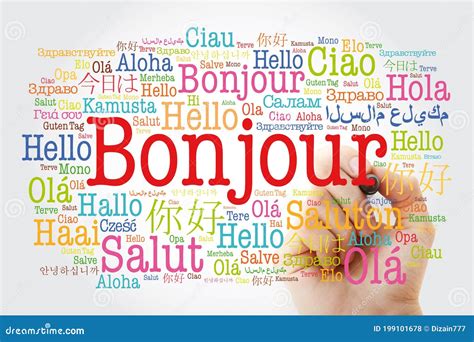 Bonjour Hello Greeting In French Word Cloud Stock Illustration ...