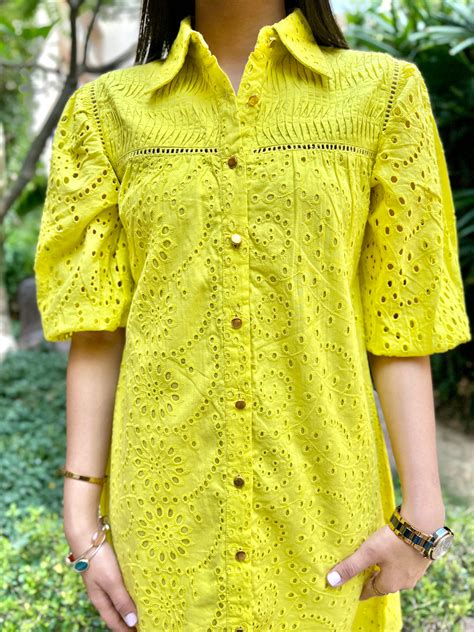 Lime Green Schiffli Dress. – CHIKARI