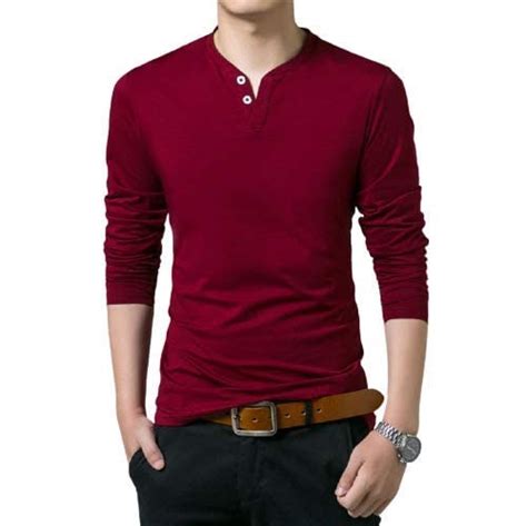 Buy ATTITUDE START OF FASHION Henely Full Sleeves T-Shirt (Maroon ...