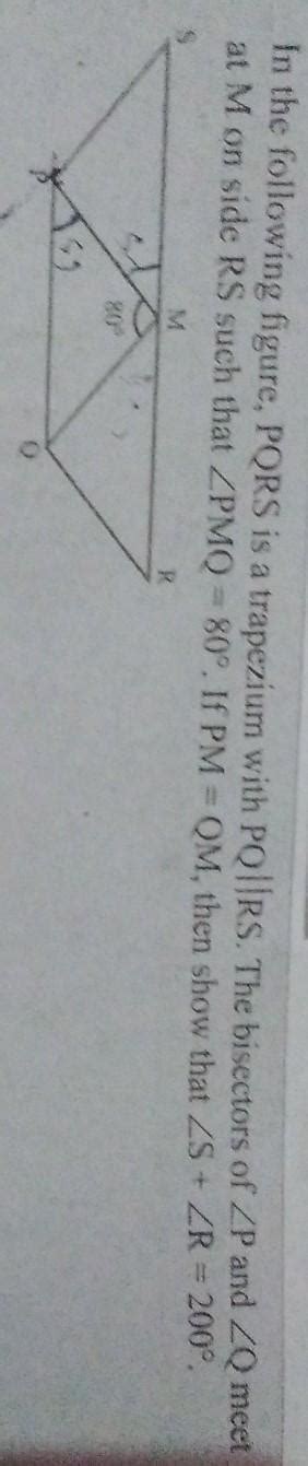 In the following figure, PQRS is a trapezium with PQ||RS. The bisectors ...