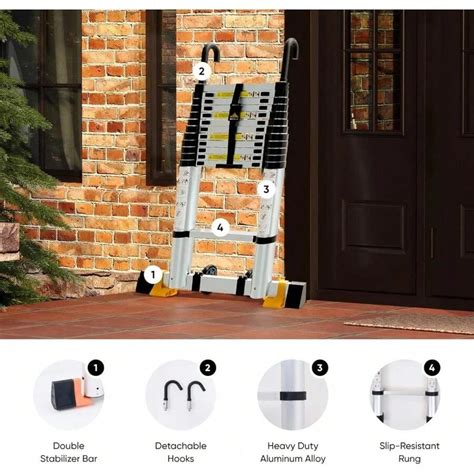 12.5 FT Folding Telescoping Ladder, Aluminum Extendable Ladder With 2 Detachable Hooks ...