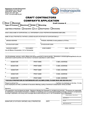 Craft Company Application - City Of Indianapolis - Indygov - Fill and ...