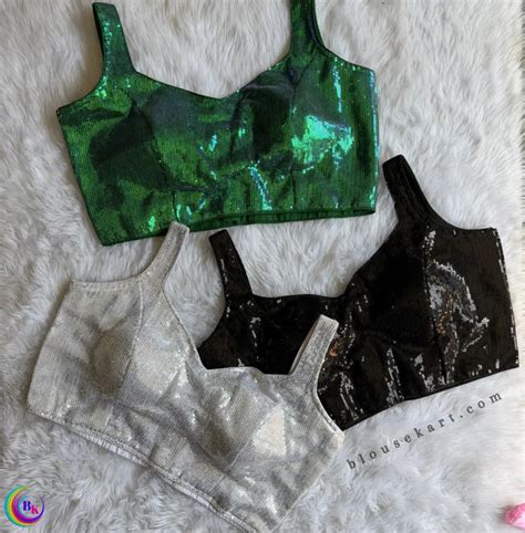 1670 Fancy Sequin Halter Neckline Sleeveless Back Open Blouse for Part ...