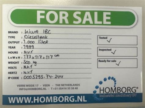 1999 Kiwa IBC Elzinga Machinefabriek 1000 liter IBC Diesel tank with ...