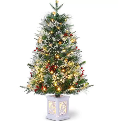 3 Ft Pre-Lit Xmas Christmas Trees with 78 Led Lights, Snowflake Pot, 8 ...