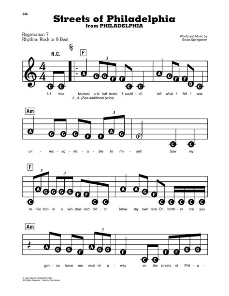 Streets Of Philadelphia von Bruce Springsteen Noten zum E-Z Play Today ...