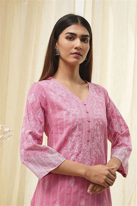 Buy Pink Pure Cotton Printed Straight Suit Set Online at Biba India