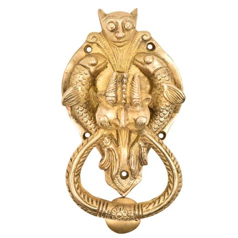 Hand Crafted Huge Demon Head Two Fishes With Ornate Door Brass Metal ...